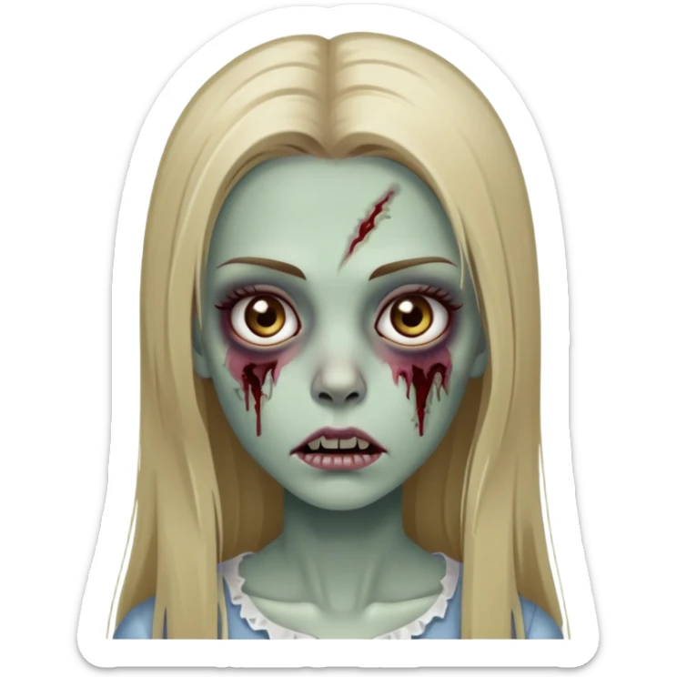 zombie girl with long straight dark blonde hair and beautiful eyelashes sticker