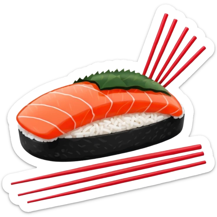 Japanese cuisine humanless avatar in minimalist emoji-style illustration. Sushi and chopsticks, clean lines, red white colors, flat design, calm and modern. sticker