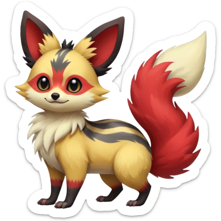 Rare realistic cool cute epic aesthetic colorful Fennekin-Zorua-Civet-Genet-species-Fakemon-hybrid-creature, with markings, full body sticker