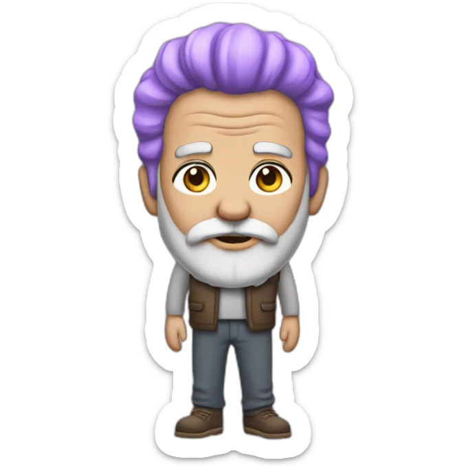 ultra ego grandpa with purple hair and beard and eyebrows full body sticker