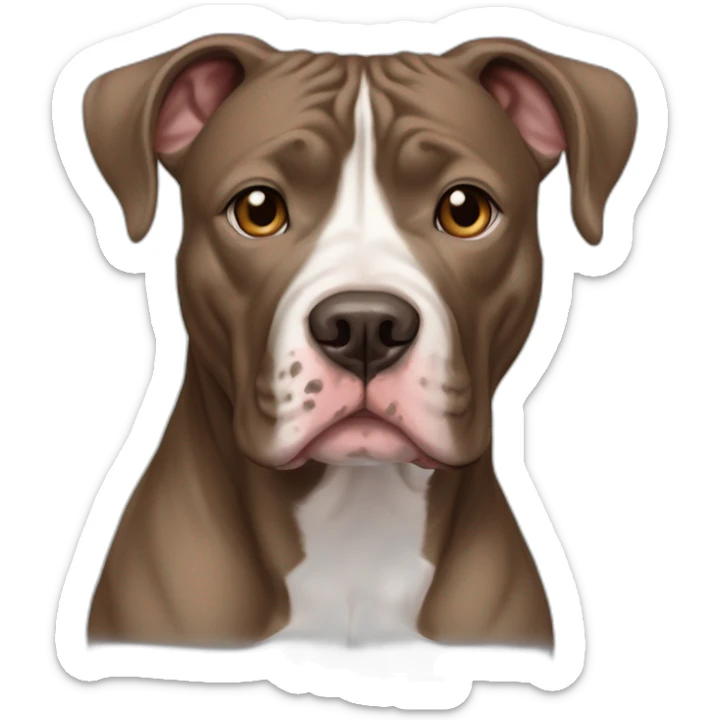 Pitbull and lacy dog mix, pronounced brindle color, whiteish pale chest and small amount of white above the nose and i between eyes, 65 pounds, full flappy ears sticker