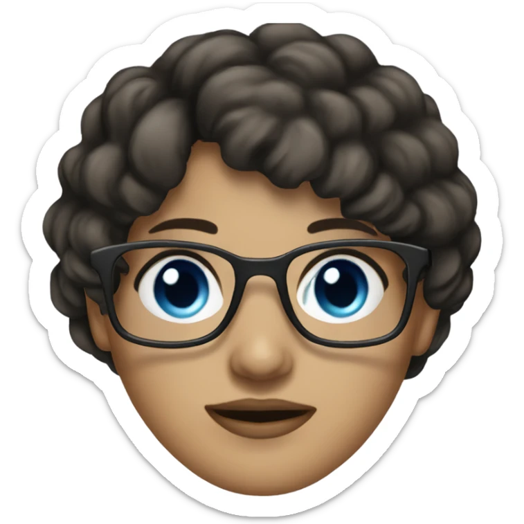 beautiful woman, dark brown hair, side bang, blue eyes, glasses sticker