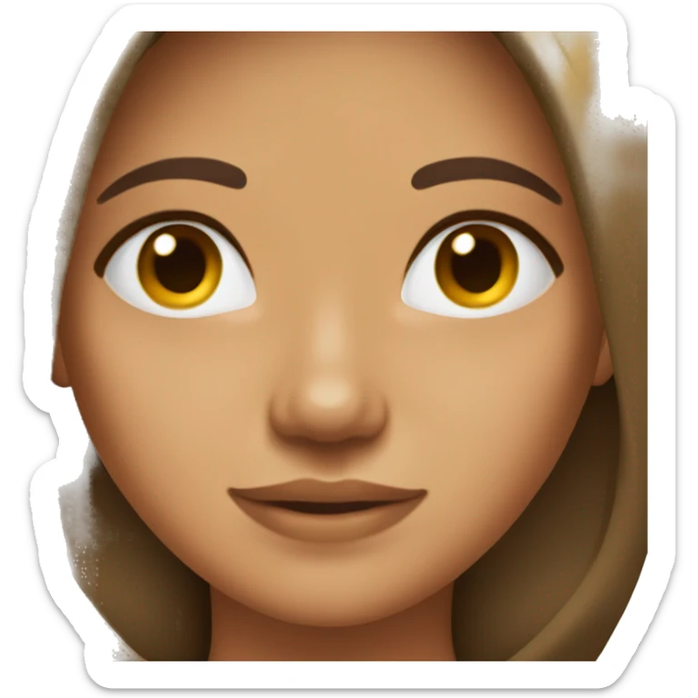 Girl Straight hair brown, tan skin, center parting of hair, hair on the shoulders, center parting of hair sticker