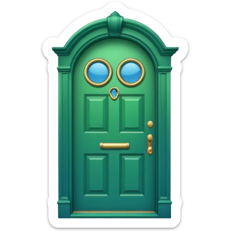 A simple green door emoji in the style of Apple emoji with a handle, a window, and a knocker and a different color. sticker