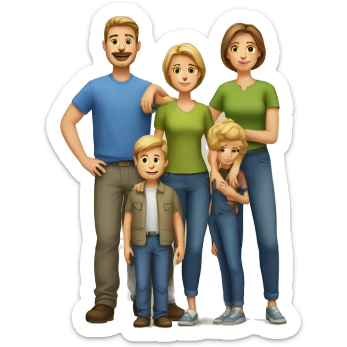 European Family with Man, Woman, 3 Boys sticker