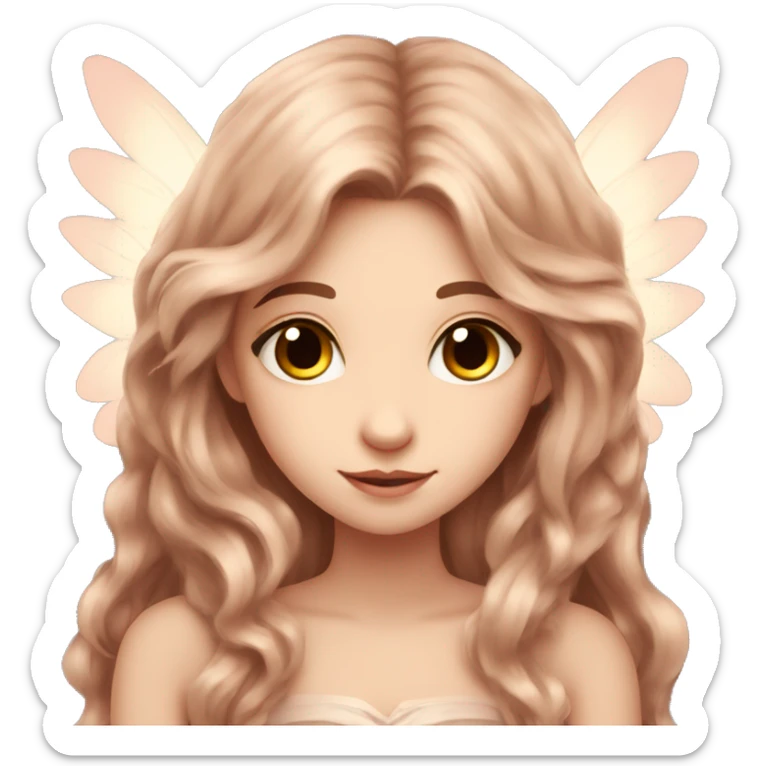 Beautiful, rose, fairy, light beige, long brown hair, big wings, fair skin sticker