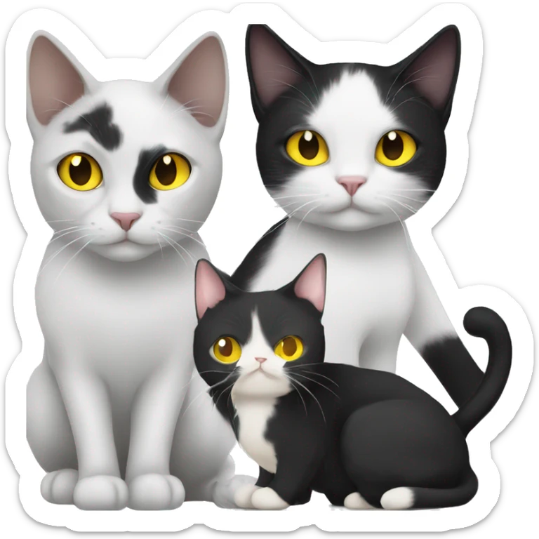 Male Black and white cat with yellow eyes & female black cat with yellow eyes  sticker