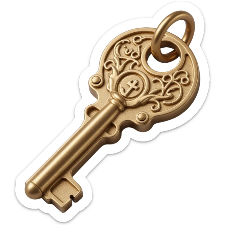 realistic metallic key, detailed and shiny, skeuomorphism icon style sticker