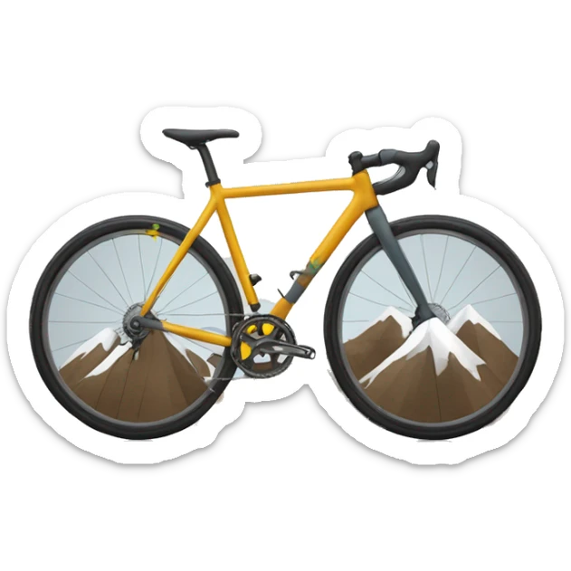 A gravel bike with a mountain in the back in the shape of a graph sticker