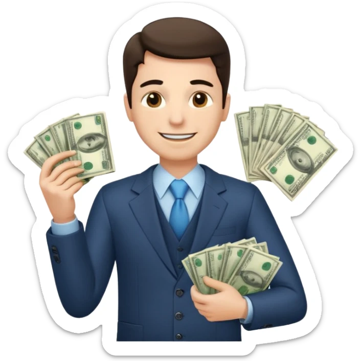 un chef d'entreprise en train de compter sa montagne de billet derrière lui un autre chef d'entreprise poche vide pas d'argent  sticker