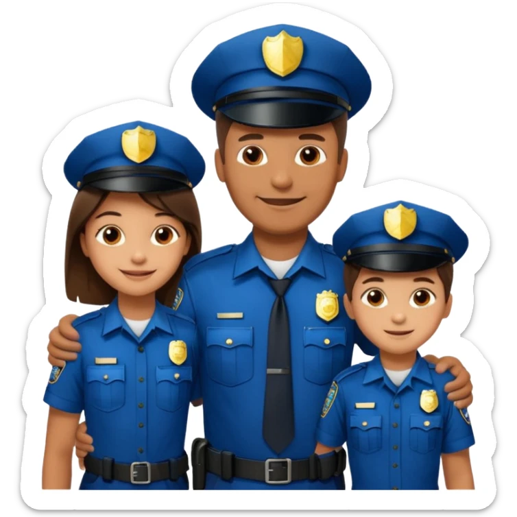A proud dad who is proud of his children and is a police officer one of the kids is a 11 year old girl and a 9 year old boy and the girl is taller than the boy and the boy is short sticker