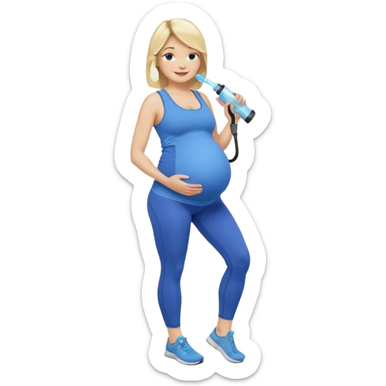 Woman blonde hair tank top blue leggings pregnant belly holding a pump  sticker