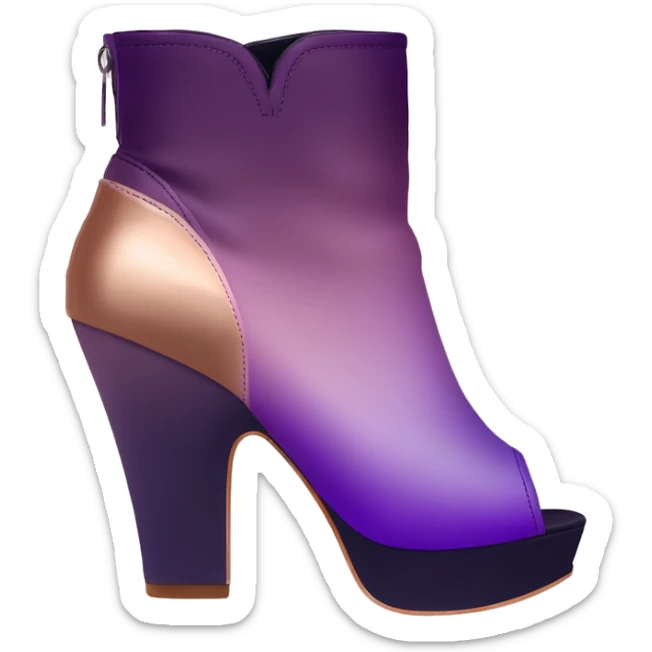 Realistic Isolated pair of dark purple to light purple ombre with rose gold toe facing forward peep toe ankle bootie boots.  sticker