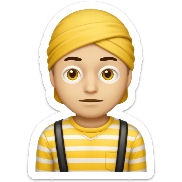 Make a robber emoji with yellow skin and white and yellow shirt with no mask sticker