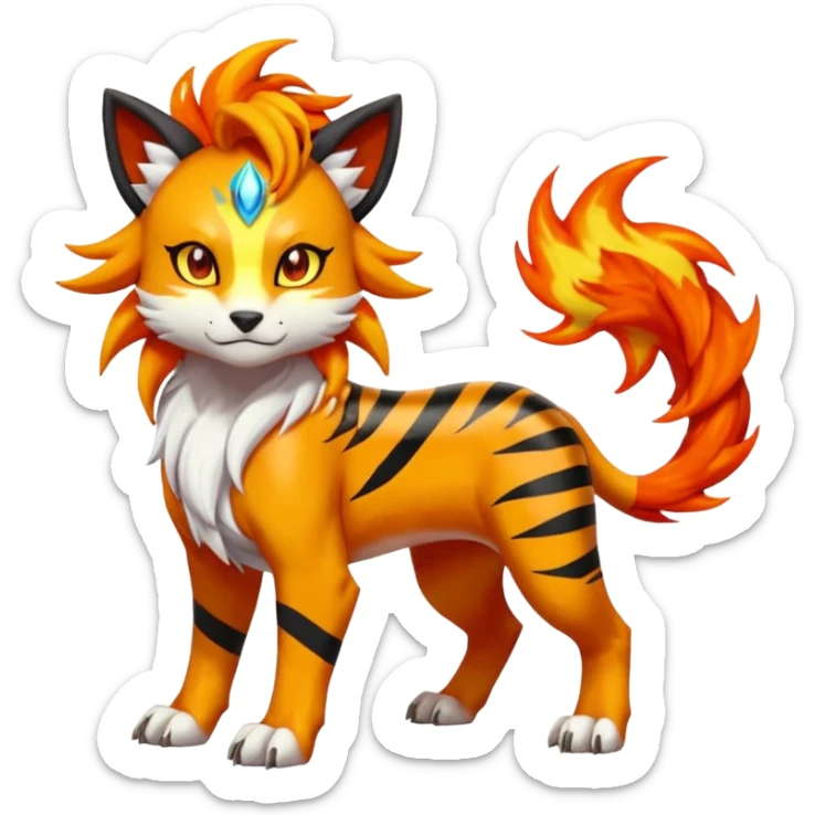 Shiny Glowing Cute Smol Legendary Epic Solgaleo-Pyroar-Torracat-Luxray-Tigress-Houndoom-Liger-Hybrid-Fakemon-hybrid-Creature (full body) sticker
