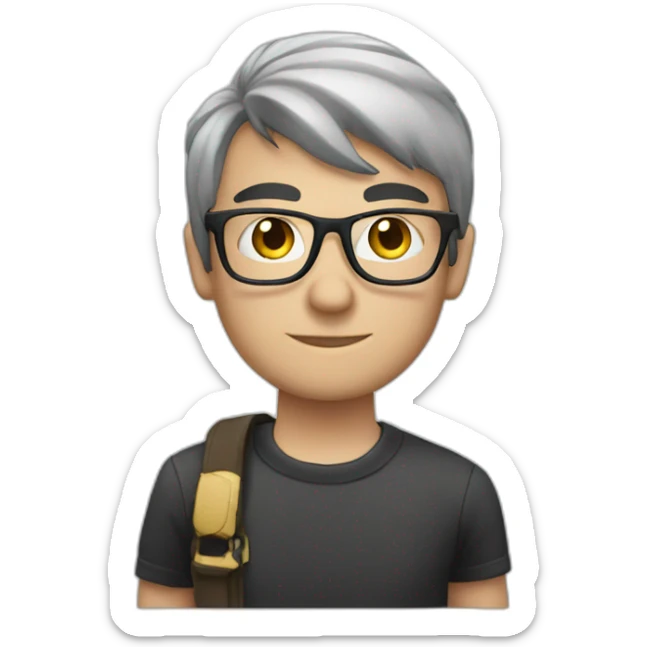 white man, black hair, tattoo in his arms wearing glasses taking photo sticker