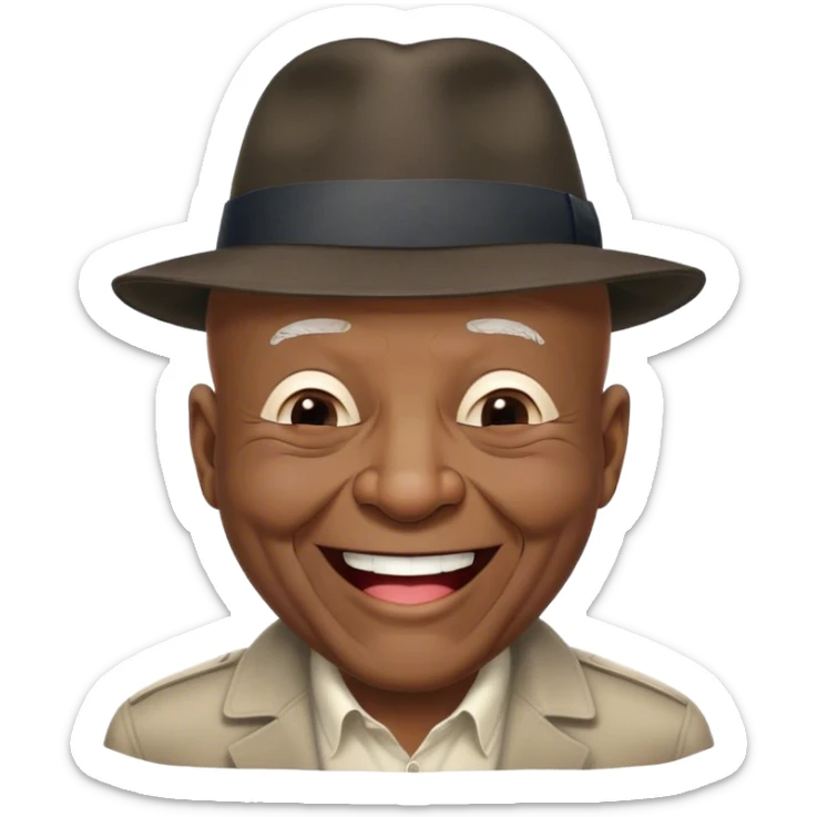 very old black man laughing wearing fedora. No hair. Eyes completely shut. sticker