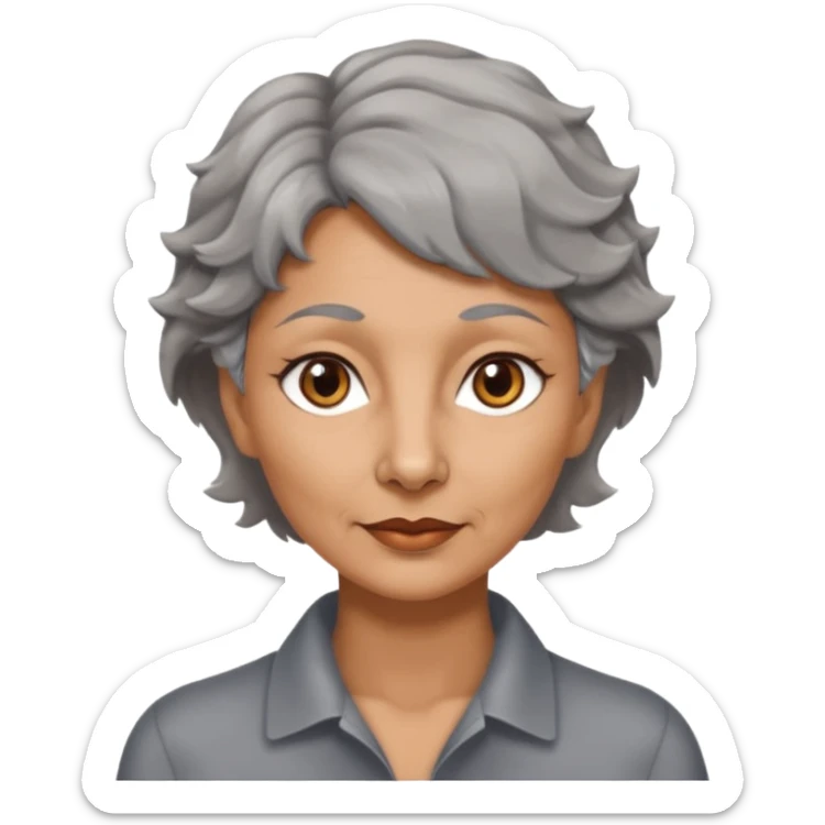 woman 50 years old, tanned skin, very short grey wavy wolf cut hair, brown eyes sticker