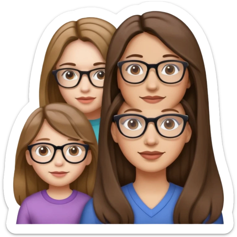 Woman with long hair and straight hair who’s light skin and daughter with brown hair (mixed white skin) and wavy hair with glasses  sticker