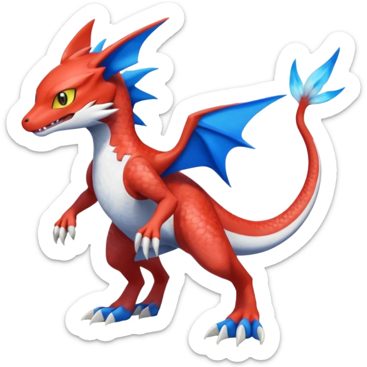 Gabite-Veemon-Digimon-Latias-Peppercat-Pokémon-Flamedramon-fusion-animal-hybrid-creature, Full body  sticker