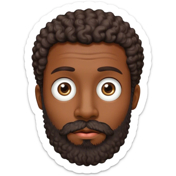 Dark brown male, short curly dark brown hair, big eyes, hight nose, thick lips, full beard sticker