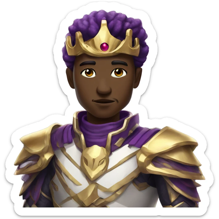 white eyes purple galaxy skin god king with golden detailed armor sticker