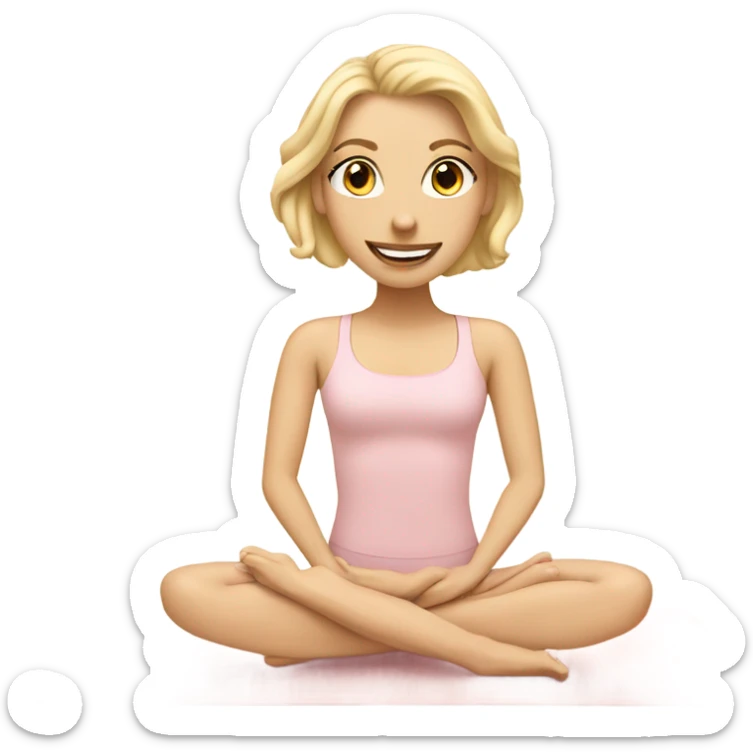 A blonde white Pilates girl in light pink clothes with beige fitness mat sticker