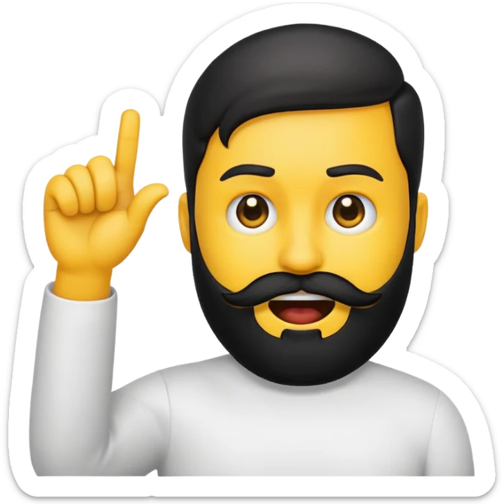yellow emoji, black beard, mouth to the side, hand gesturing 'no', one eyebrow up sticker