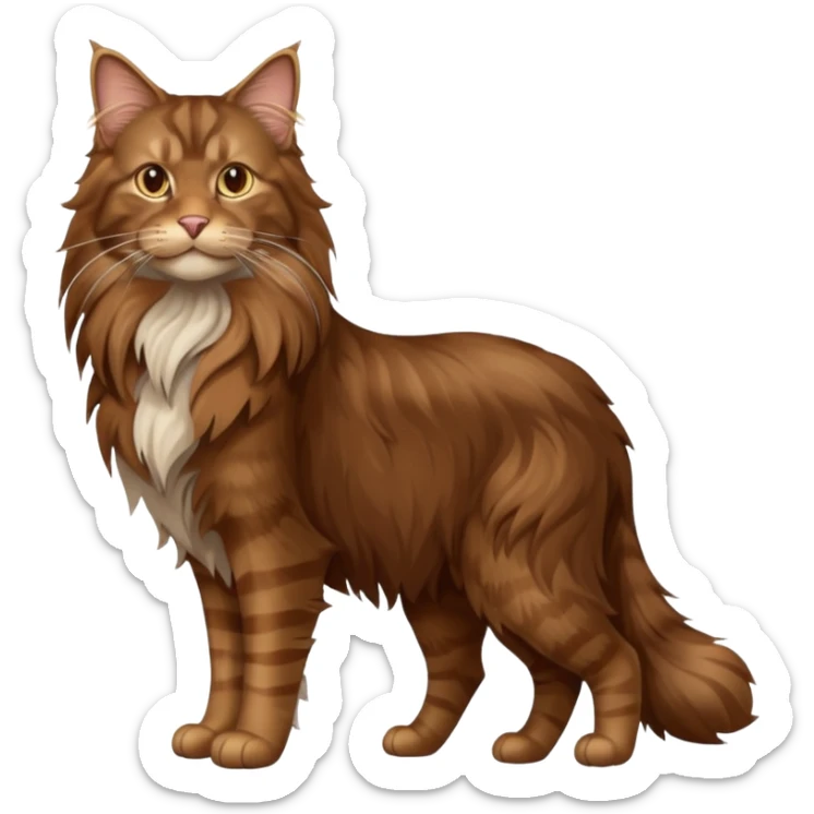 A high-resolution photo-realistic digital illustration of a brown maine coon cat, full body noble maine coon sticker