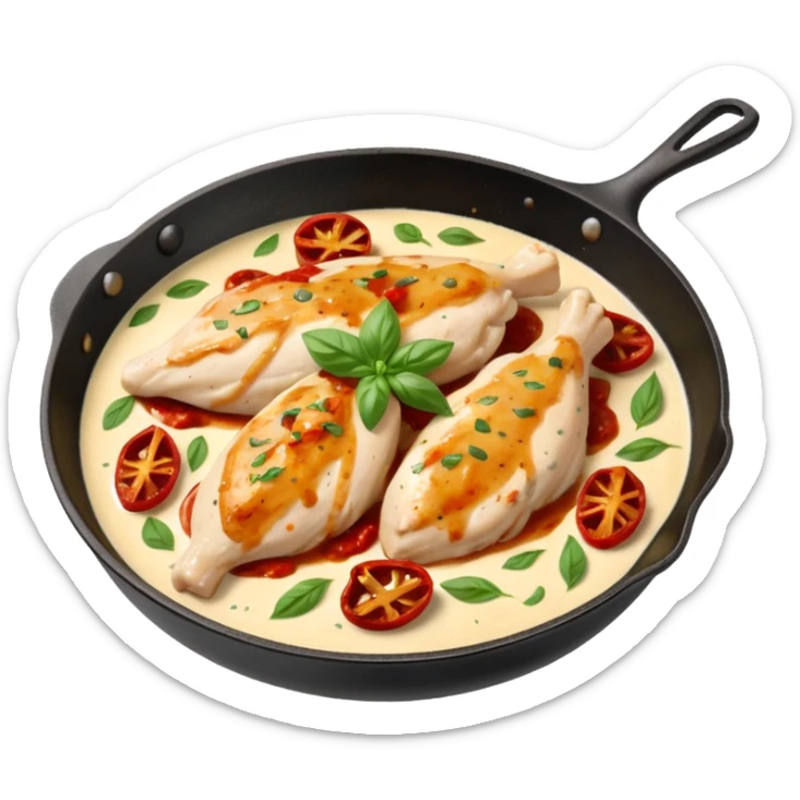 skillet with creamy Marry Me Chicken chicken breasts in rich sauce with sun-dried tomatoes and basil sticker