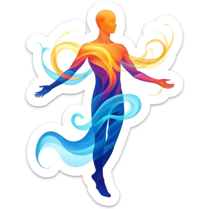 Minimal male form silhouette made of swirling abstract energy, ethereal style essence, no detailed features, just flowing shape sticker