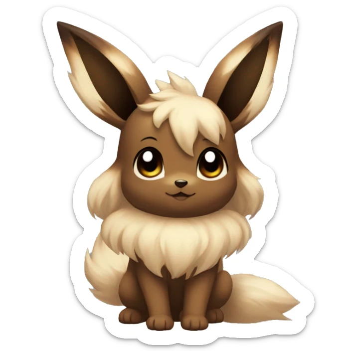 Kawaii Shiny Eevee with dark brown long emo hair covering her eyes Full Body sticker
