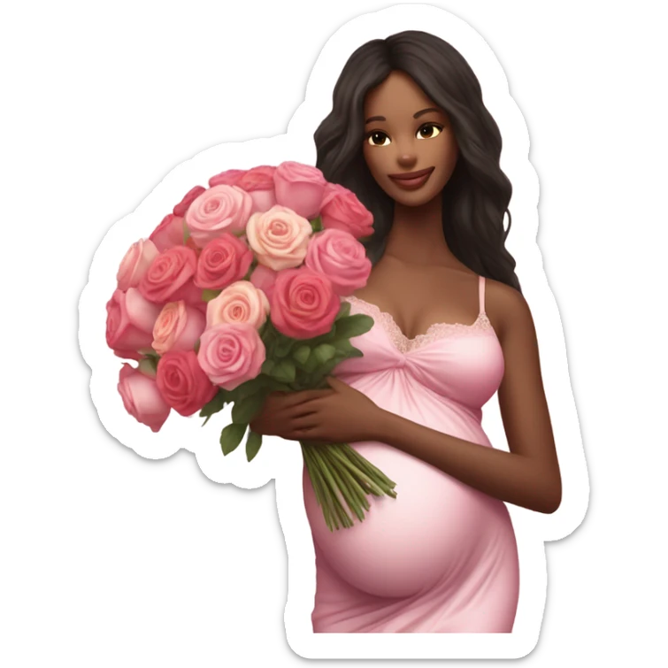 Photo of a Victoria secret model pregnant posing with flowers on a pregnancy shoot sticker