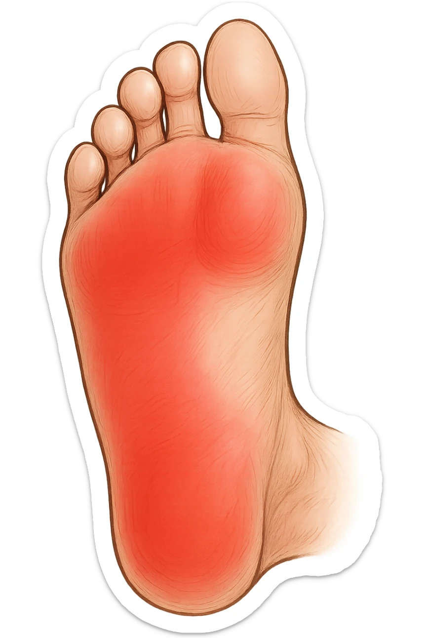Piede con rossore focus sotto la pianta sulle punte dei piedi sticker