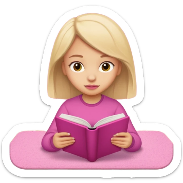 The girl is reading nomoz in the pink carpet of nomoz sticker