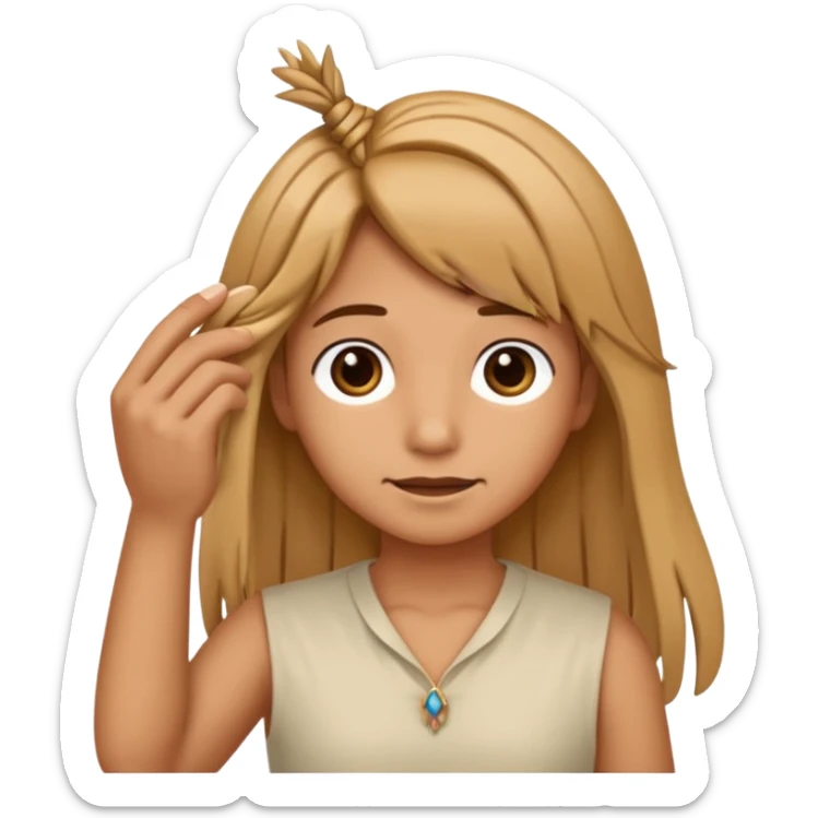 close-up of fingers gently holding a strand of hair, iOS emoji style sticker