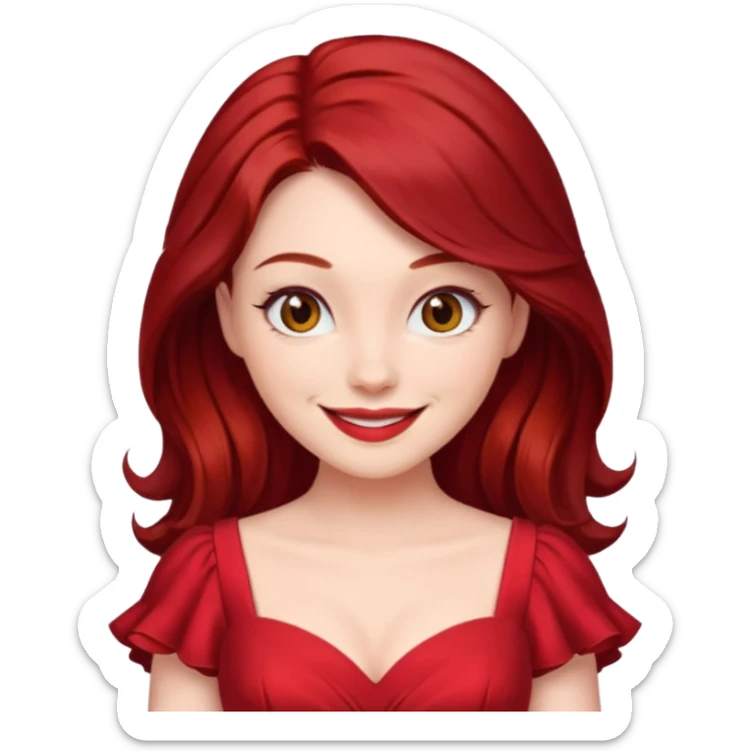 dark red hair woman in red dress flirting  sticker
