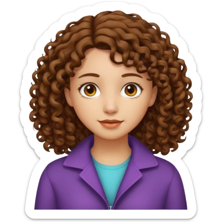A girl with medium-length, curly hair that is not too voluminous.  sticker