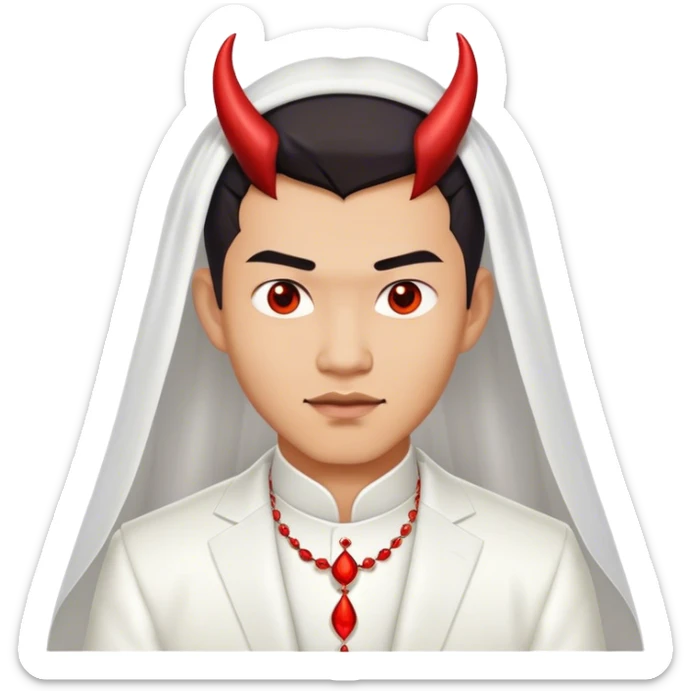 an asian male bride with the face of devil in wedding dress sticker