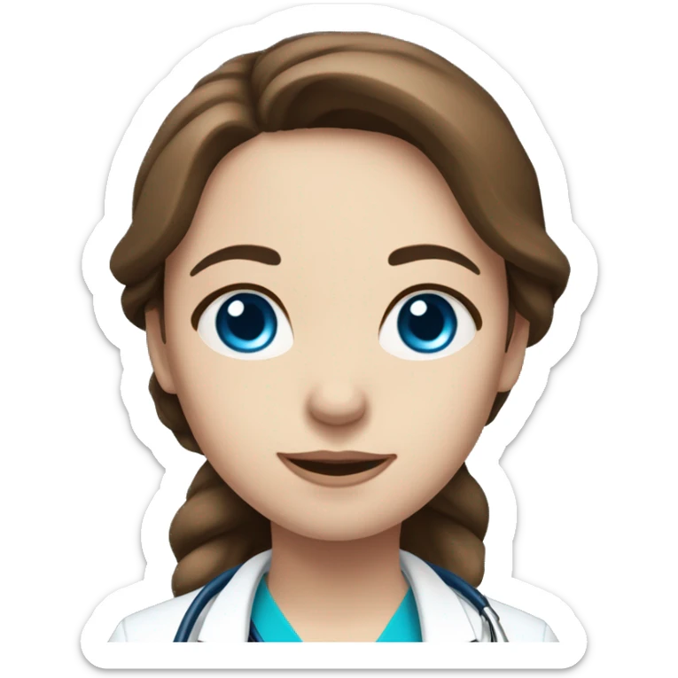 female doctor with medium brown hair, blue eyes, pale skin and a blue stethoscope  sticker