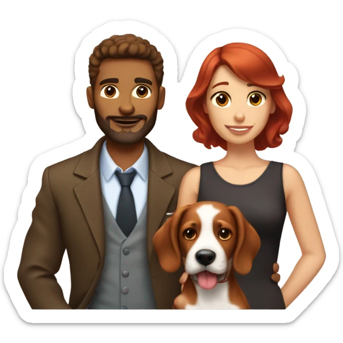 Brown haired male with red beard beside his girlie Bassett hound puppy  sticker