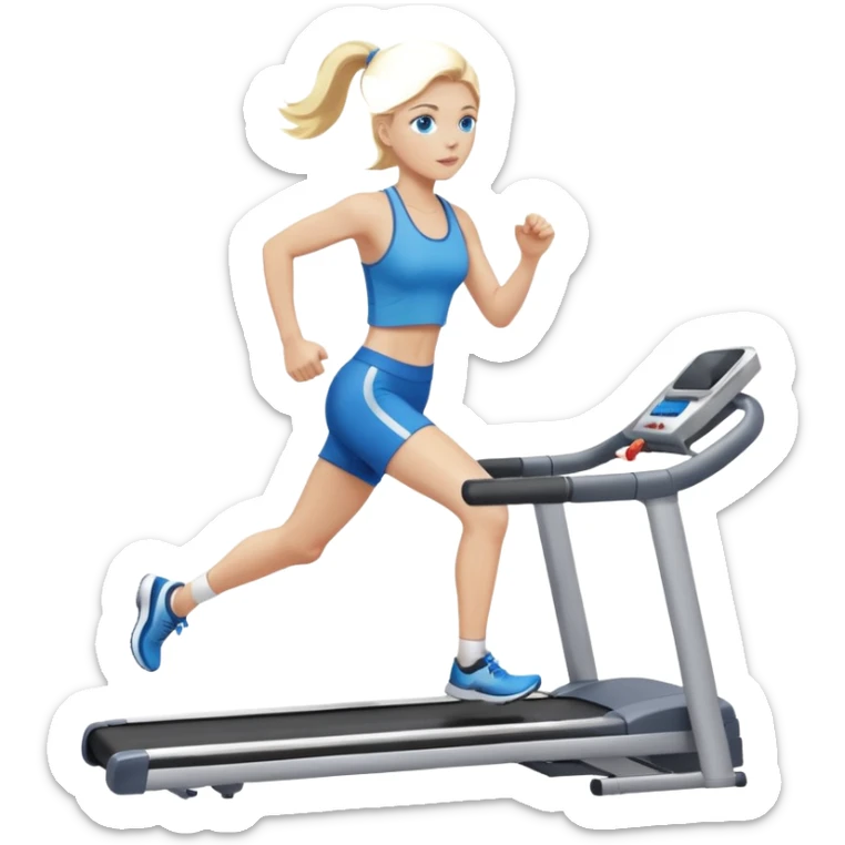 Une femme blonde yeux bleus qui cours sur un tapis de course sticker