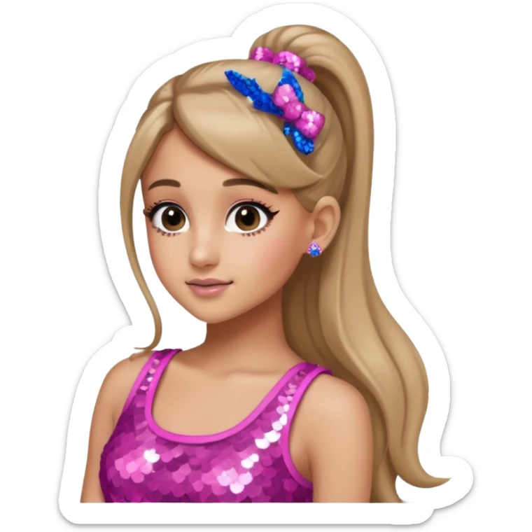 Ariana Grande with long dark blonde ponytail hair, pink sequin crop top sticker