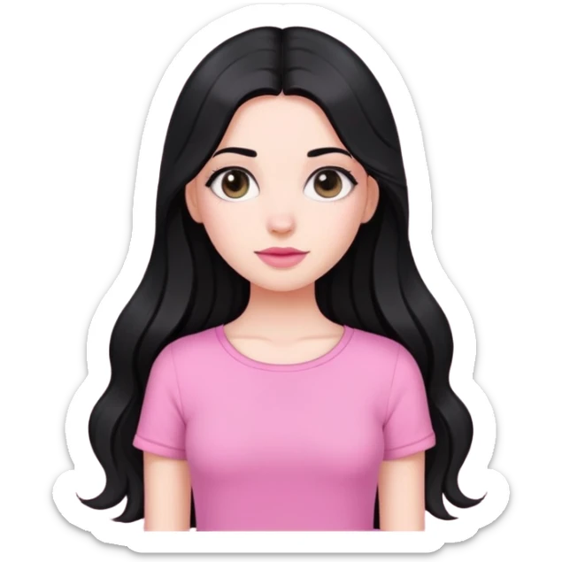 A white skin girl with black long hair and wearing a cute pink top sticker