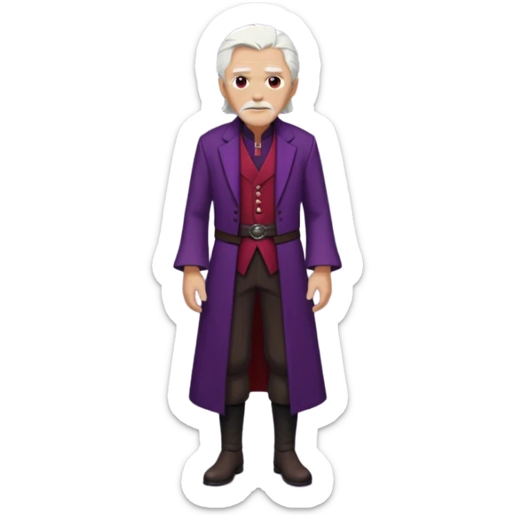 a white haired old man with purple eyes standing, full body, in Targaryen themed clothes, clothes are black and red themed HIS CLOTHES ARE NOT PURPLE  sticker