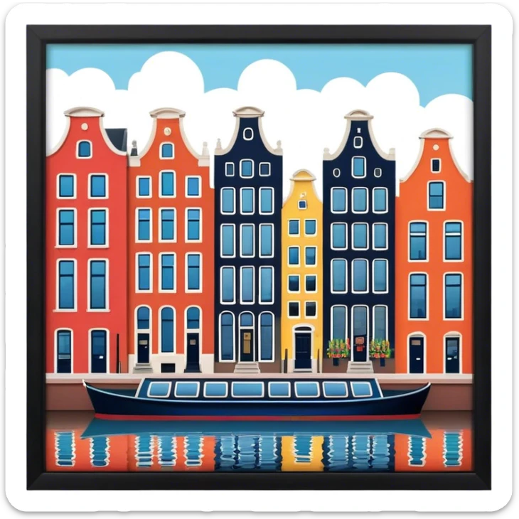 Cinematic Realistic Amsterdam Canal Houses Landmark Emoji, featuring narrow, gabled facades in vibrant colors. sticker