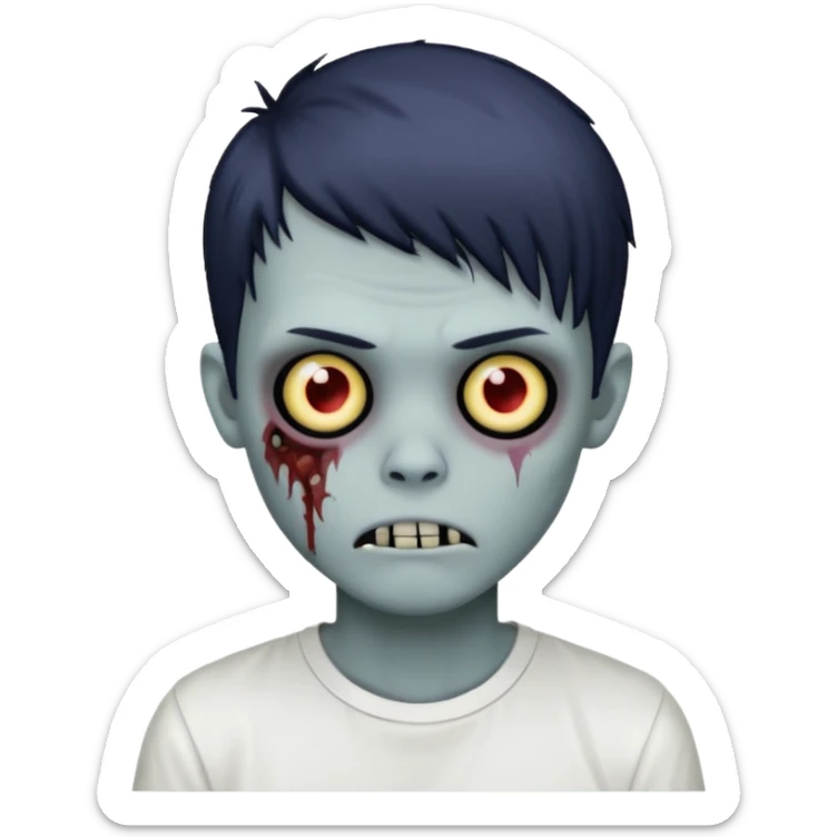 zombie boy with emo hair and white shirt sticker