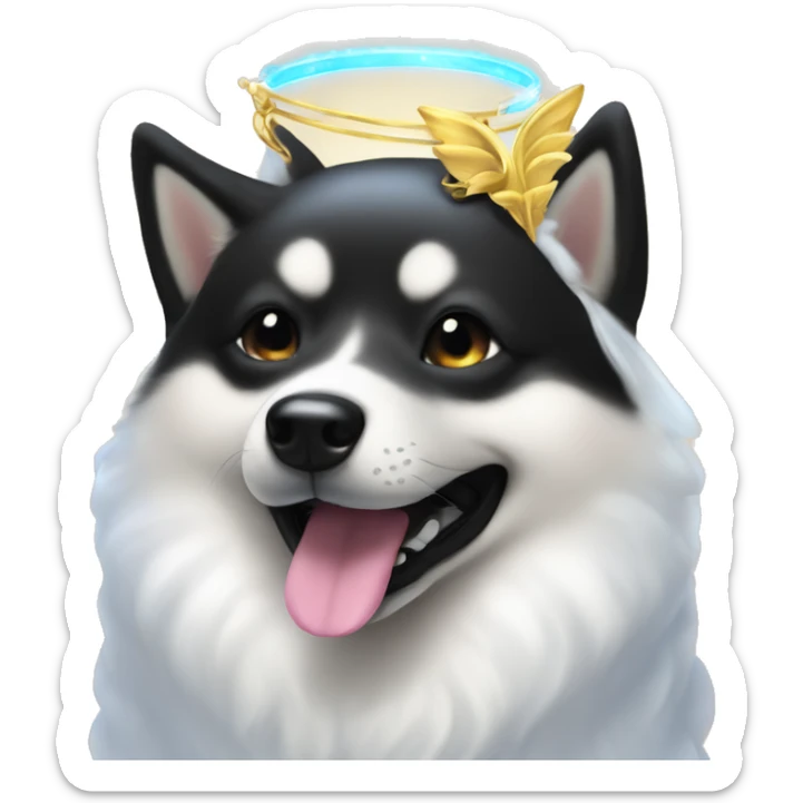 Black Shiba Inu angel | face | fantasy | halo | innocent | smiling face with halo sticker