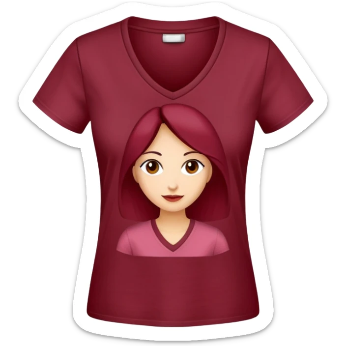 women's wine red cotton t-shirt with V-neck, feminine cut, no background, only the clothing item sticker