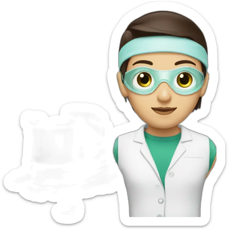 lasik eye surgery mask with dark brown straight hair green eyes sticker